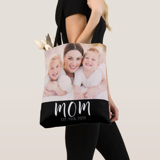 Mom Established Script Black Photo Tote Bag (Dichtbij)