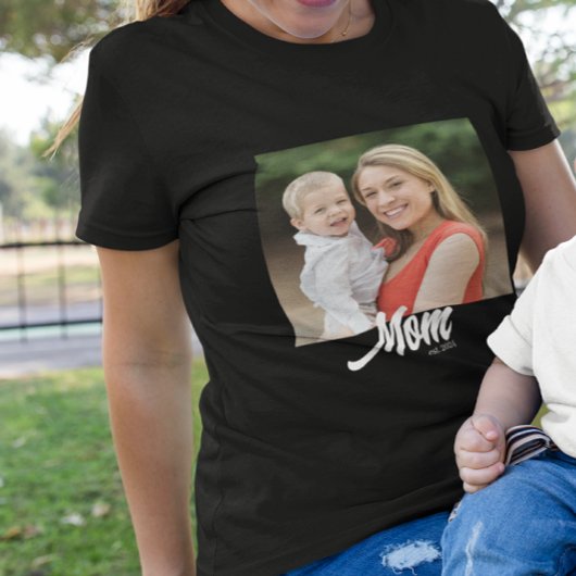 Mom Established Script Photo  T-shirt