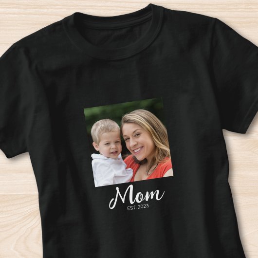 Mom Established Script Photo  T-shirt