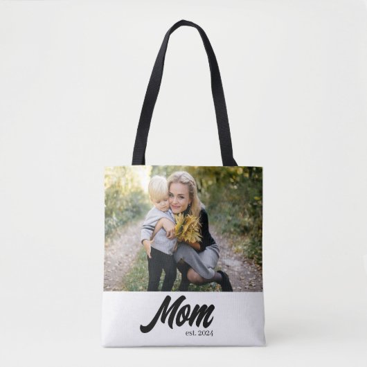 Mom Established Script White Photo Tote Bag (Voorkant)
