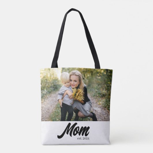 Mom Established Script White Photo Tote Bag (Achterkant)