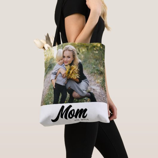 Mom Established Script White Photo Tote Bag (Dichtbij)