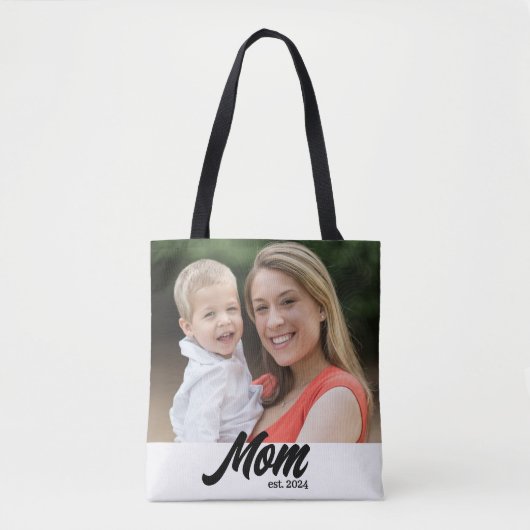 Mom Established Script White Photo Tote Bag (Voorkant)