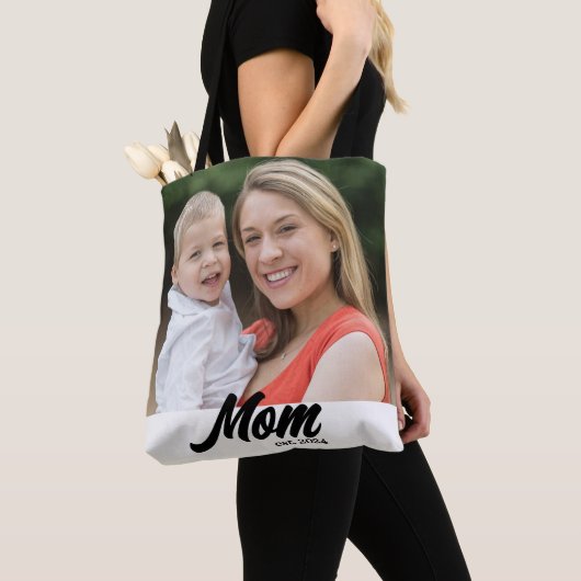 Mom Established Script White Photo Tote Bag (Dichtbij)