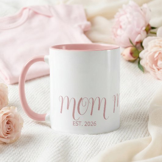 Mom Established Sweet Pink Script New Mom Gift  Mok