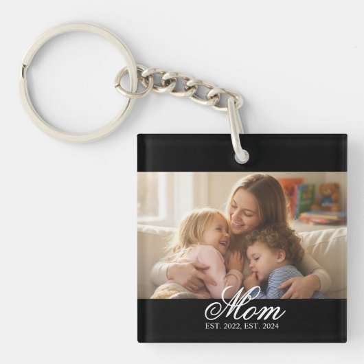 Mom Established White Elegant Script Photo Sleutelhanger (Voorkant)