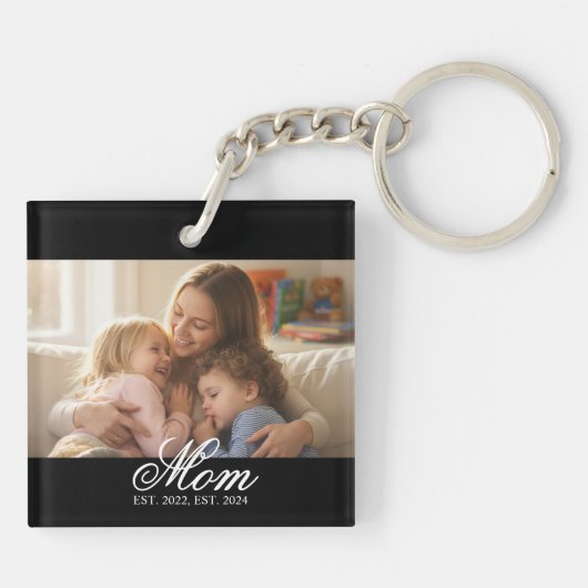 Mom Established White Elegant Script Photo Sleutelhanger (Achterkant)