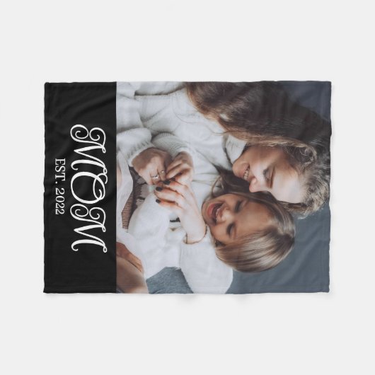 Mom Established White Modern Script Photo Fleece Deken (Voorkant (Horizontaal))