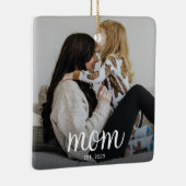 Mom Established White Script Photo Keramisch Ornament (Rechts)