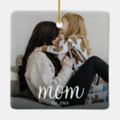 Mom Established White Script Photo Keramisch Ornament (Achterkant)