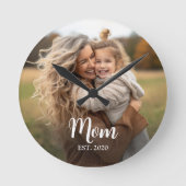 Mom Established White Script Photo Ronde Klok (Voorkant)