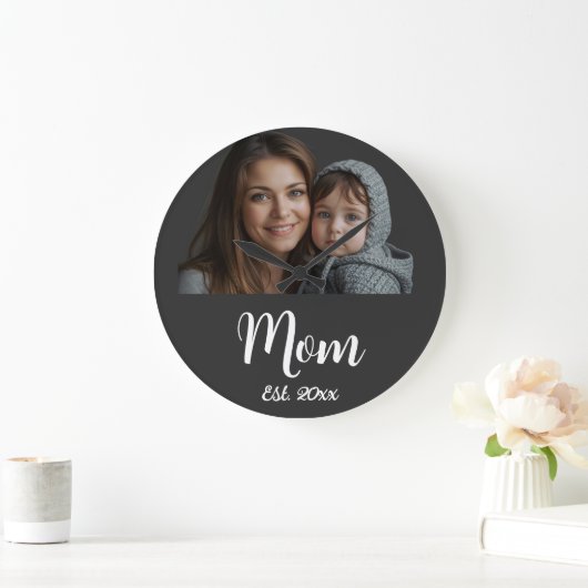 Mom Established Year Black Modern Script  Grote Klok (Huis)
