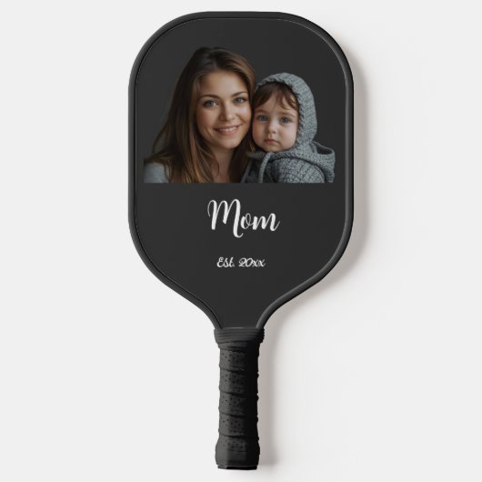 Mom Established Year Black Modern Script Pickleball Paddle (Achterkant)