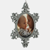 Mom Established Year Script Photo Tin Sneeuwvlok Ornament (Links)