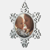 Mom Established Year Script Photo Tin Sneeuwvlok Ornament (Rechts)