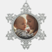 Mom Established Year Script Photo Tin Sneeuwvlok Ornament (Voorkant)