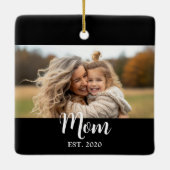 Mom Established Year Script Text Black Photo Keramisch Ornament (Achterkant)