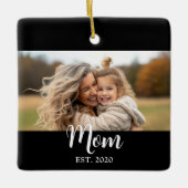 Mom Established Year Script Text Black Photo Keramisch Ornament (Voorkant)