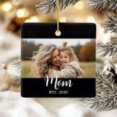 Mom Established Year Script Text Black Photo Keramisch Ornament