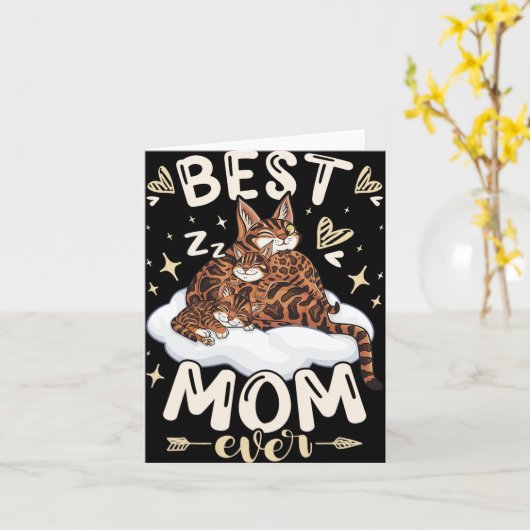 Mom Ever, Bengal Cat 2 Kittens, Mother's Day, Moth Kaart (Gele Bloem)