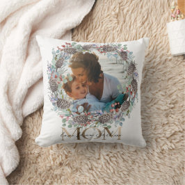 Mom Faux Gold Typography Botanische Kerst Kussen