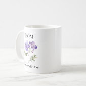 Mom February Birth Flower with Kids Names Koffiemok (Voorkant links)