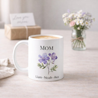 Mom February Birth Flower with Kids Names Koffiemok