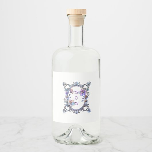 Mom Floral Lijst Likeurfles Etiket (Voorkant)