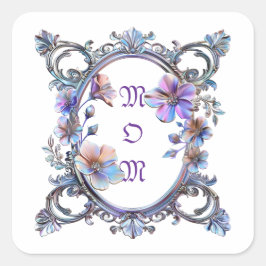 Mom Floral Lijst Vierkante Sticker