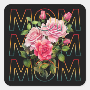 Mom Floral Typography Moederdag Gift Vierkante Sticker