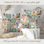 MOM gepersonaliseerde 12 foto collage Moederdag Kussen<br><div class="desc">Vier de opmerkelijke reis van het moederschap met ons moderne MOM Photo Collage-kussen - een heerlijke mix van stijl, sentiment en personalisatie. Dit charmante kussen is het perfecte geschenk voor Moederdag, waarbij kostbare herinneringen worden vastgelegd in een gedurfd en modern ontwerp dat moeders zullen aanbidden. Productkenmerken: Bold Color Block Design:...</div>