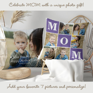 MOM Gepersonaliseerde 7 Fotocollage Trendy Paarse Kussen