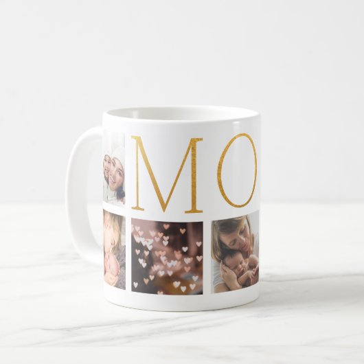 MOM Gold Foil moderne elegante tekst Multi 7 Foto Koffiemok (Voorkant links)