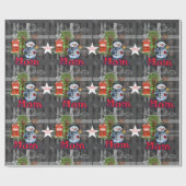 "Mom" Gray Plaid Snowman Christmas Wrapping Paper Cadeaupapier (Vlak)
