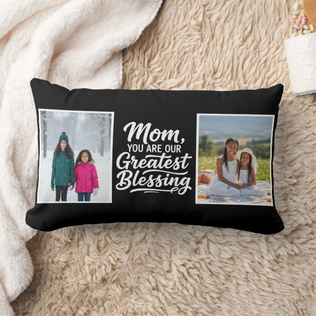 Mom Greatest Blessing 2 Custom Photo Black Kussen (Deken)