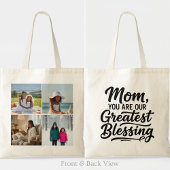 Mom Greatest Blessing 4 Custom Photo Modern Grid Tote Bag