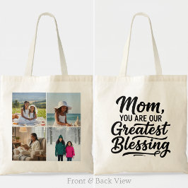 Mom Greatest Blessing 4 Custom Photo Modern Grid Tote Bag