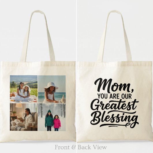 Mom Greatest Blessing 4 Custom Photo Modern Grid Tote Bag