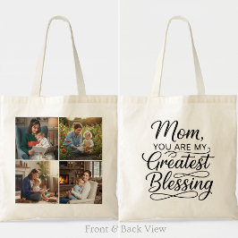 Mom Greatest Blessing 4 Photo Custom Grid Modern Tote Bag
