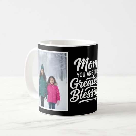 Mom Greatest Blessing Brush Script 2 Photo Black Koffiemok (Voorkant links)