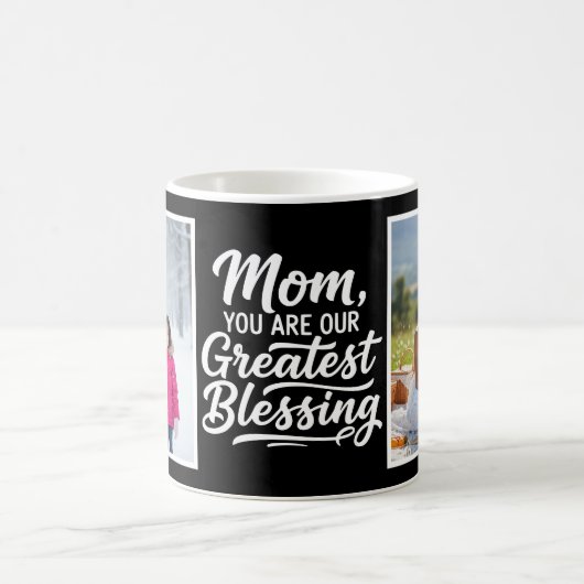 Mom Greatest Blessing Brush Script 2 Photo Black Koffiemok (Center)