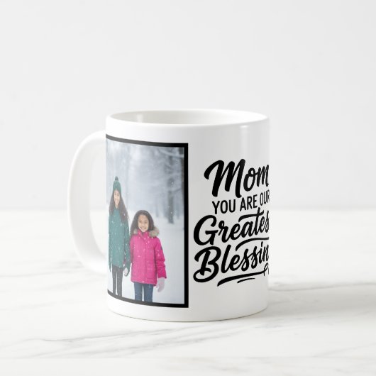 Mom Greatest Blessing Brush Script Custom 2 Photo Koffiemok (Voorkant links)