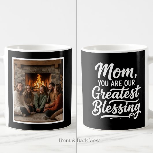 Mom Greatest Blessing Custom 1 Photo Simple Black Koffiemok