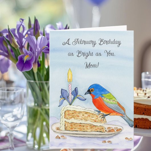 Mom Happy February Birthday Painted Bunting Kaart