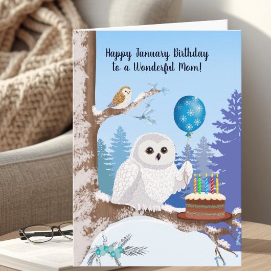 Mom Happy January Birthday Snowy Owl Kaart