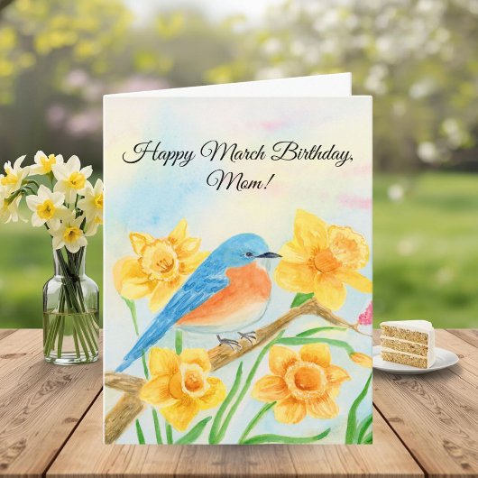 Mom Happy March Birthday Blue Bird  Kaart