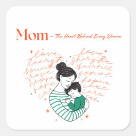 Mom Heart Love Typography Motherhood Art Vierkante Sticker