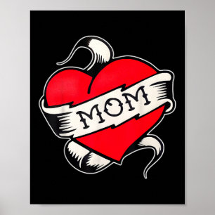 Mom Heart Traditionele Old School Tattoo Flash Poster