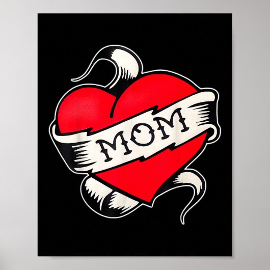 Mom Heart Traditionele Old School Tattoo Flash Poster (Voorkant)