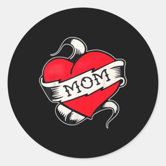 Mom Heart Traditionele Old School Tattoo Flash Ronde Sticker (Voorkant)